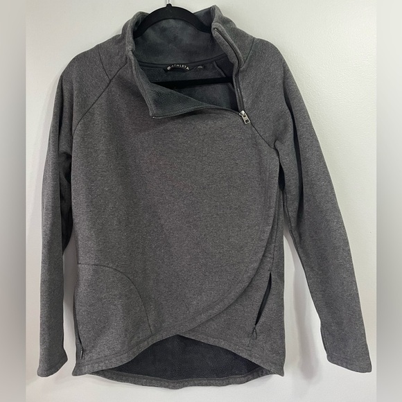 Athleta Sz Medium Cozy Karma Asym Pullover dark gray 1/4 zip - Picture 5 of 14
